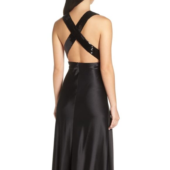 NWT JILL JILL STUART  BLACK SATIN SEQUIN GOWN - Picture 2 of 8